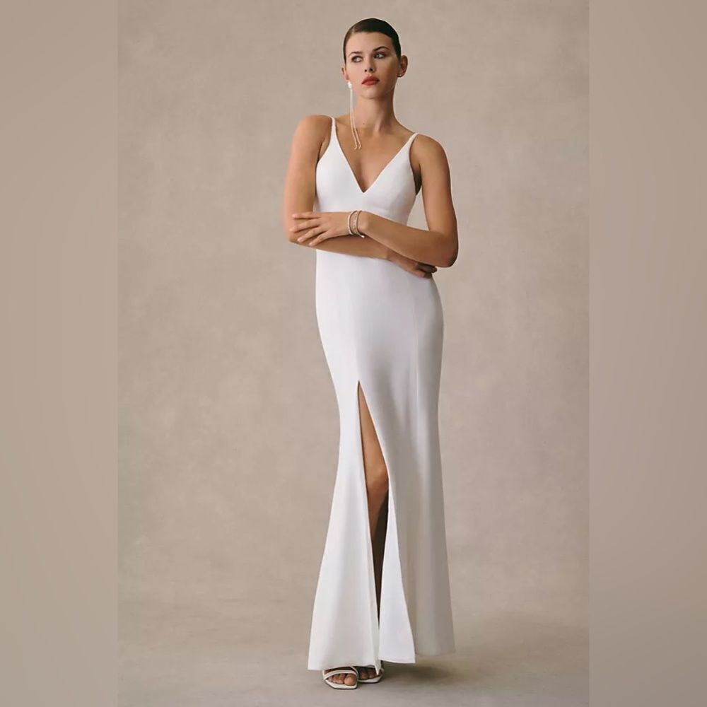Dress The Population Iris Front-Slit Gown White NWT Large